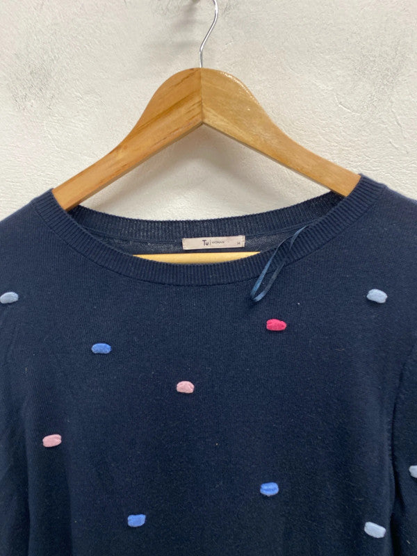 Lovely Tu navy Pom Pom jumper UK 14 JW002