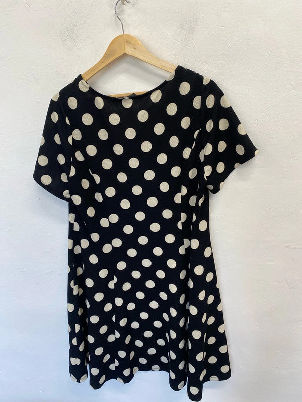 Stunning George black cream spotted fit and flare dress UK 20 IM001