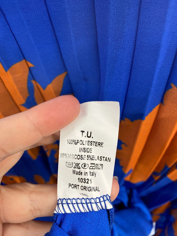 Port Original Fabulous Blue & Orange Floral Midi Dress UK 14 GW001