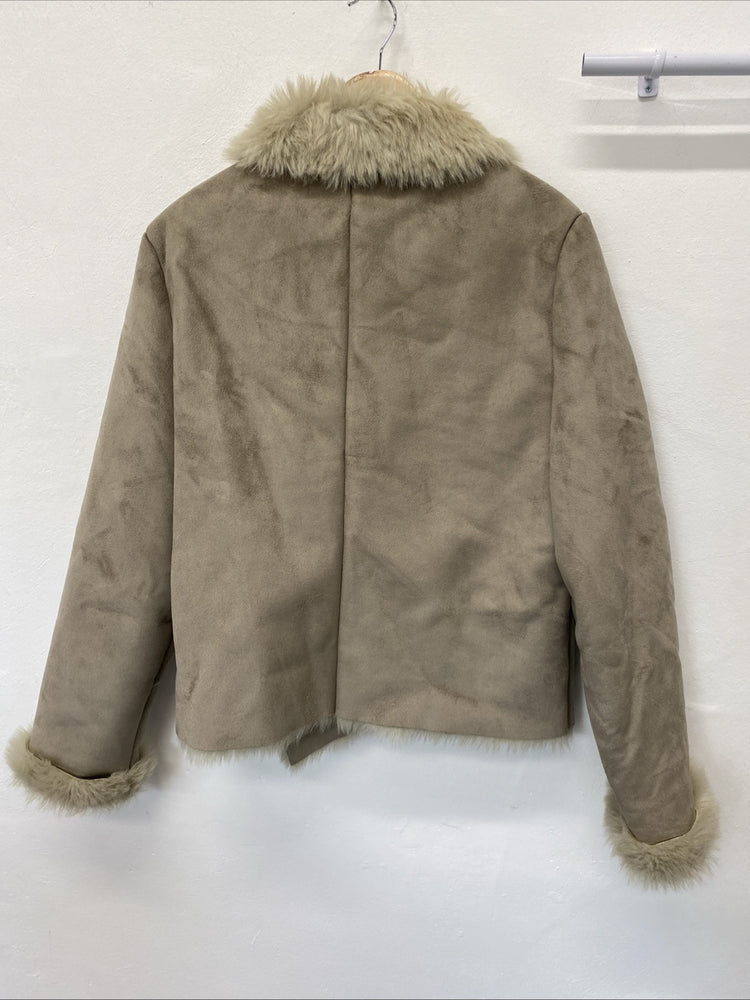 Topshop AFGHAN JACKET COAT Taupe BEIGE CREAM Uk16 LG006