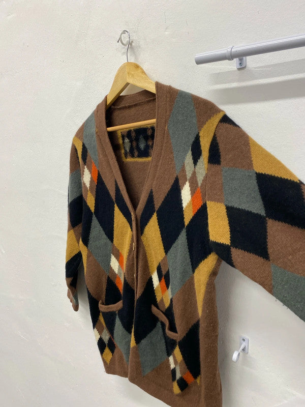 Fabulous vintage cardigan argyle pattern 70% Lambswool MM005