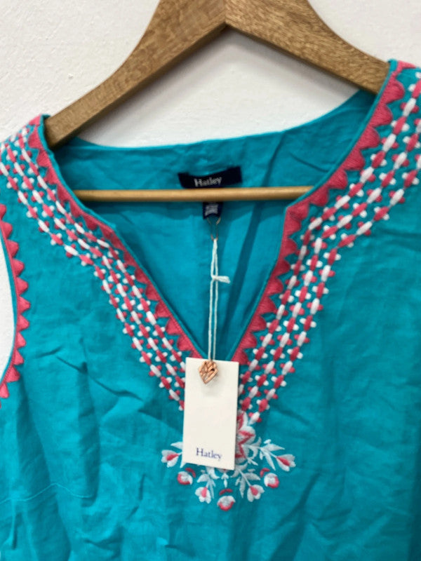 Fabulous Hatley turquoise embroidered summer dress Uk10 LW005