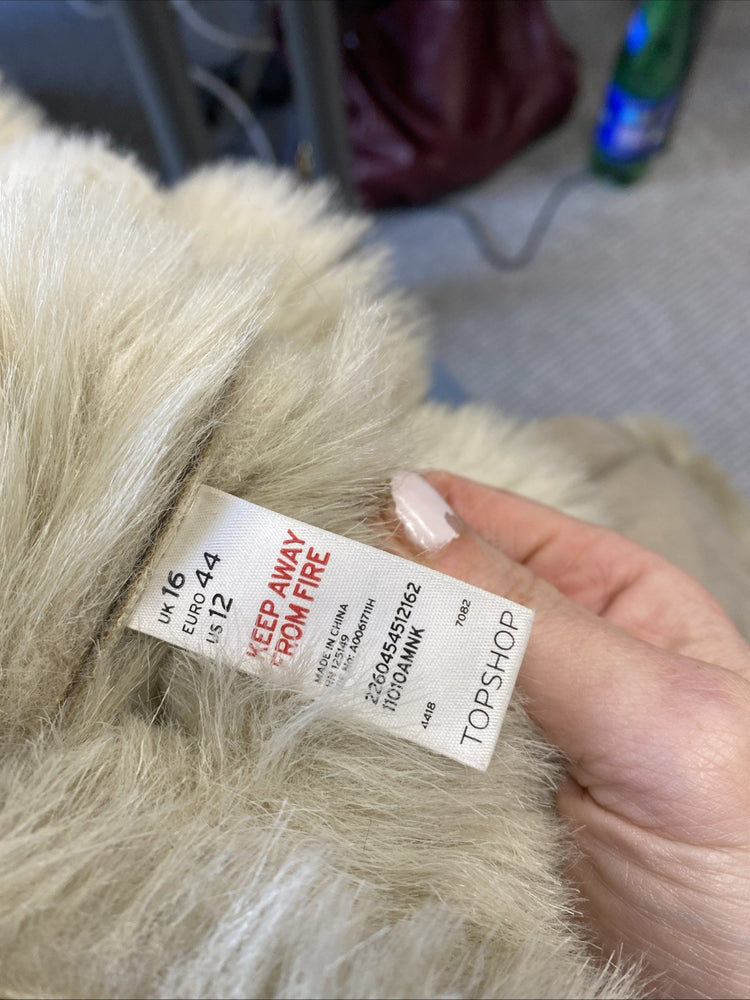 Topshop AFGHAN JACKET COAT Taupe BEIGE CREAM Uk16 LG006