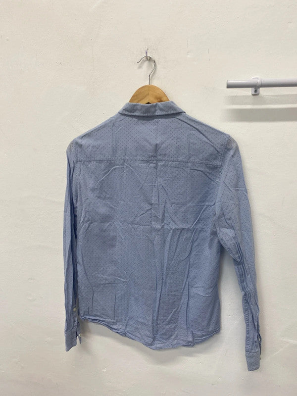 Fabulous Baby Blue Navy spotted shirt Ladies Uk10 MM005