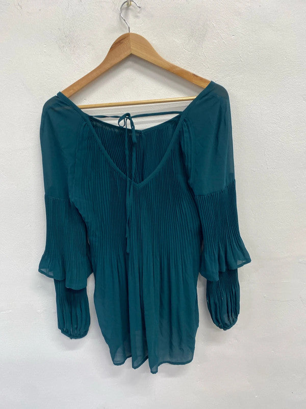 Stunning river island pleated dark green blouse UK S KM004