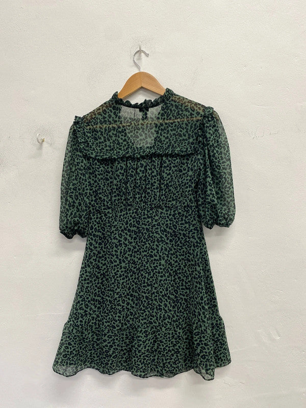 Stunning river island green black leopard smock dress UK 8 KM004