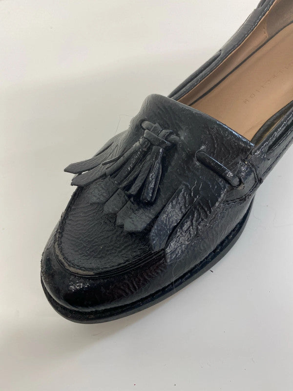 M&S Stylish Black Patent Loafers UK 4 NC001