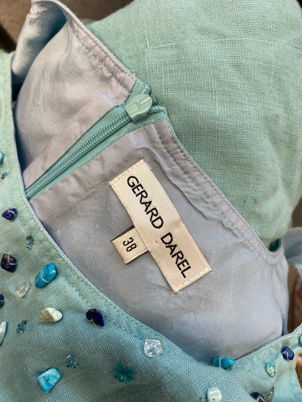 Stunning gerard darel blue gem neck midi dress UK 10 MM005