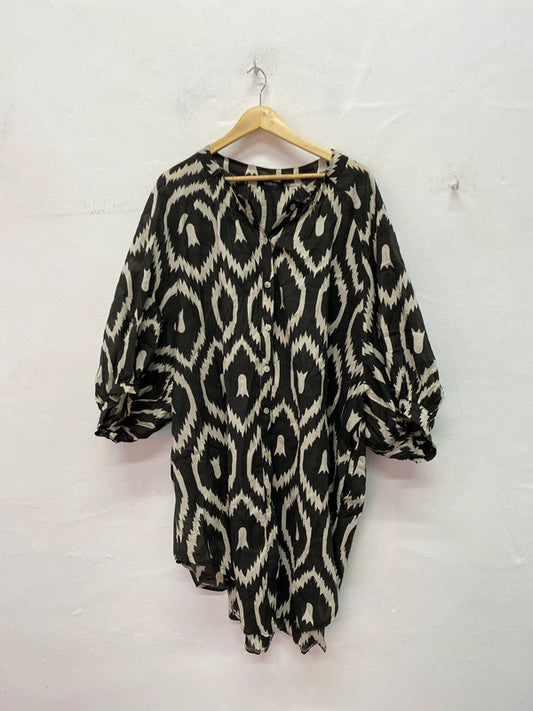 Fabulous Studio Abstract smock puff sleeve shirt mini dress UkXL IM001