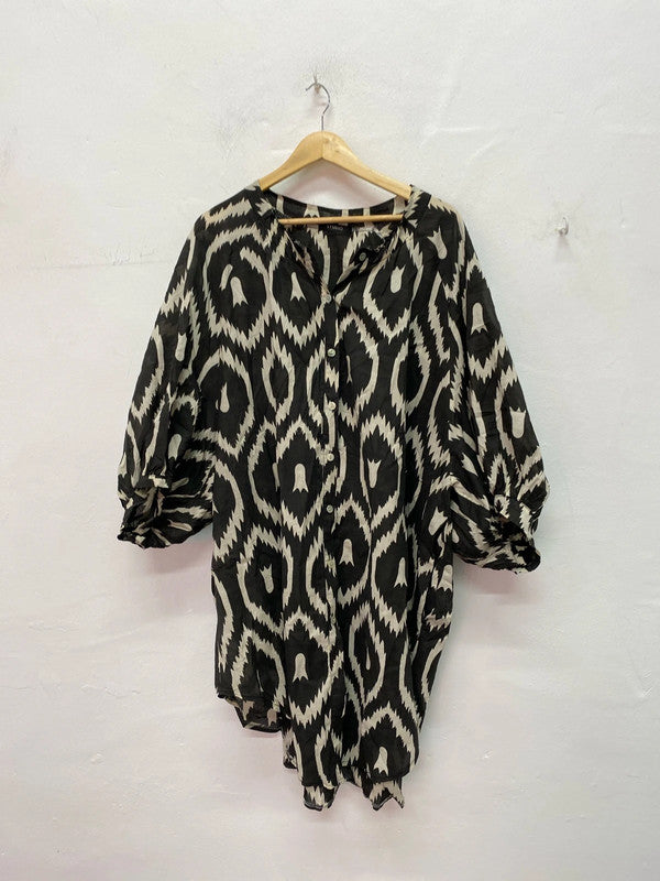 Fabulous Studio Abstract smock puff sleeve shirt mini dress UkXL IM001