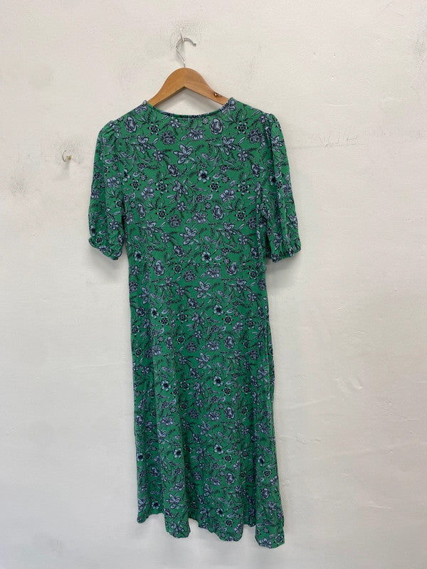 Stunning M&s green pattern midi floral dress UK 14 JR001