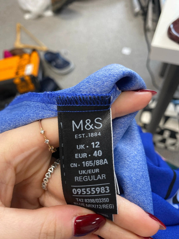 Lovely m&s blue pink floral midi dress UK 12 GK002