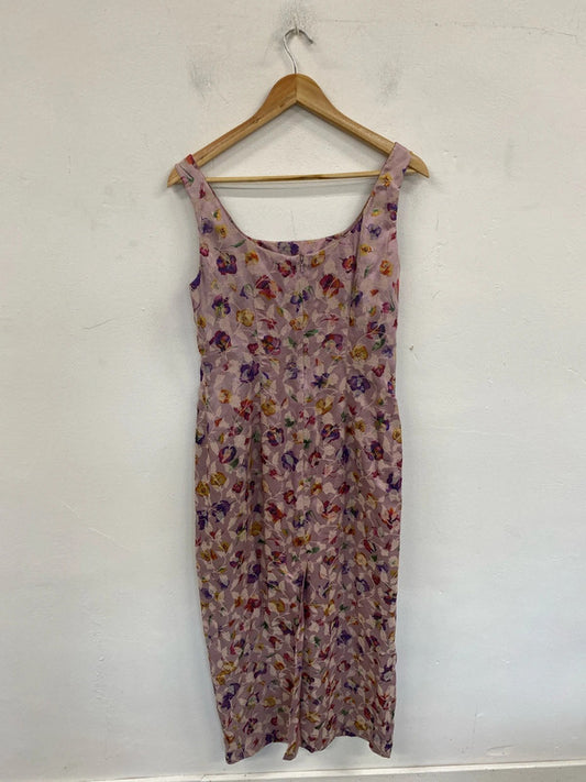 Vintage Monsoon Gorgeous Lilac Floral Satin Sheath Dress UK 12 MM005