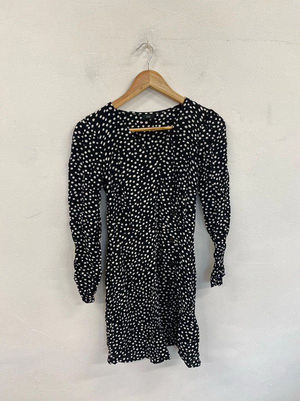 Stylish River island black polka dot mini dress uk 8 KM004