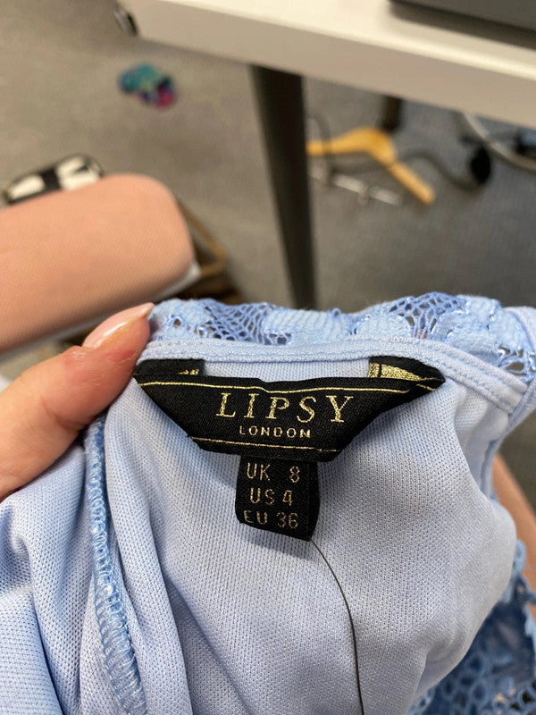 Stunning lipsy London blue lace Halterneck top UK 8 KM004