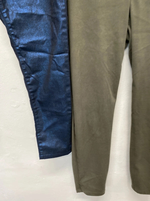 Fabulous duo of leggings sparkly blue & Khaki Uk20 #8 YM001