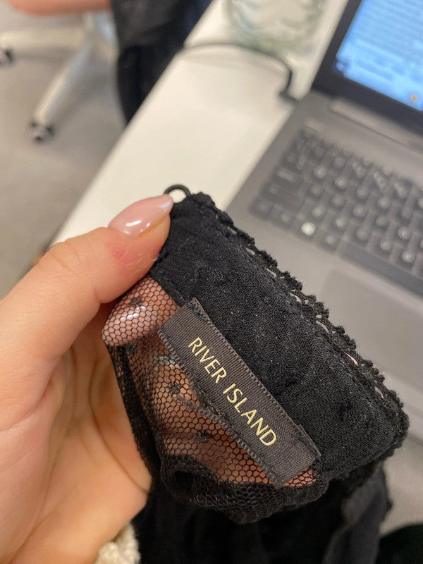 Stunning river island semi sheer lace black long sleeve top UK S KM004