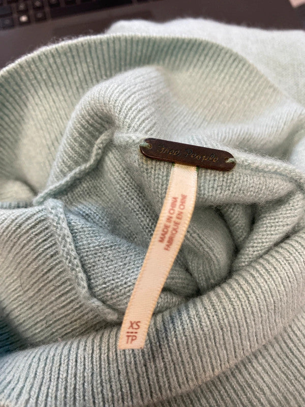 Lovely Free People Mint Cashmere Jumper High Neck UK XS RF001