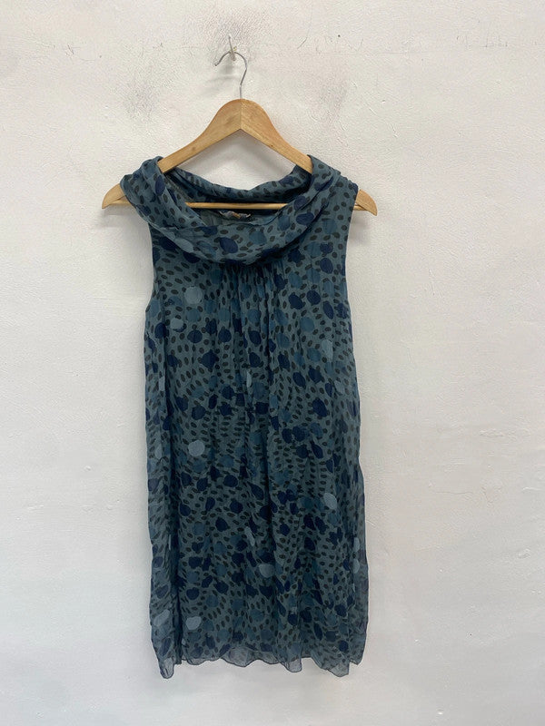 Lovely Carla conti silk blue pattern cowl neck UK L MM005