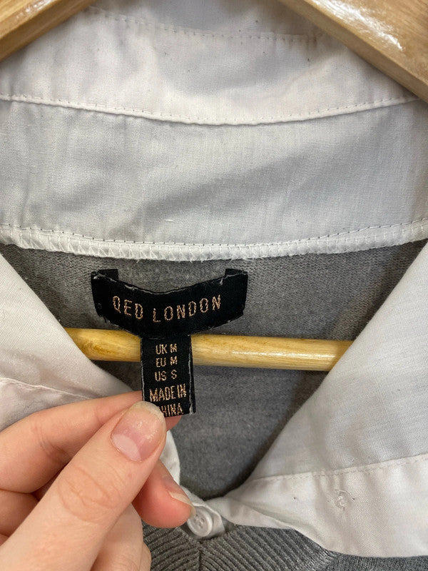 QED London Preppy Grey & White Vest Shirt Size M PJ001