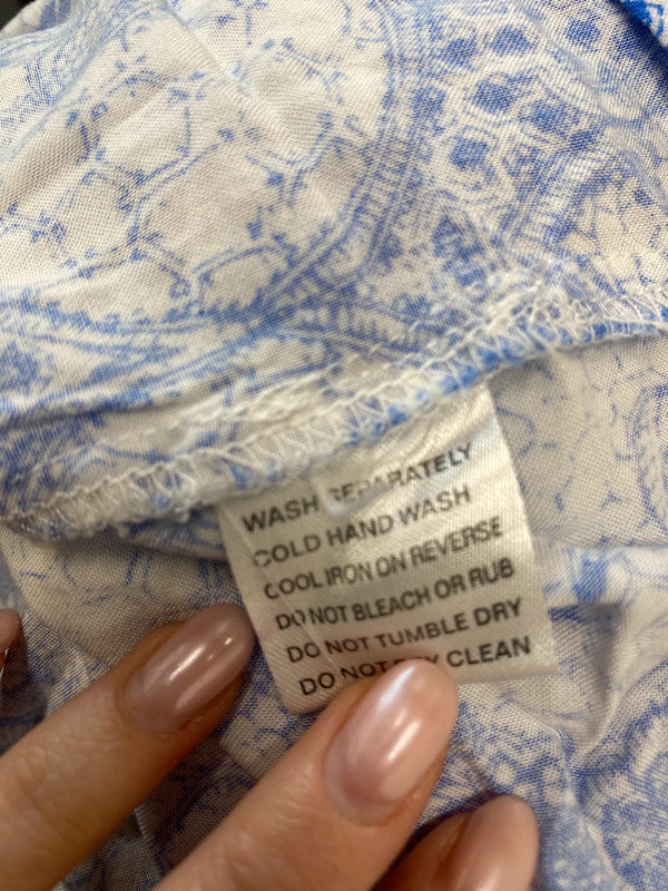 Lovely sunny girl mini blue white pattern dress UK 12 MS002