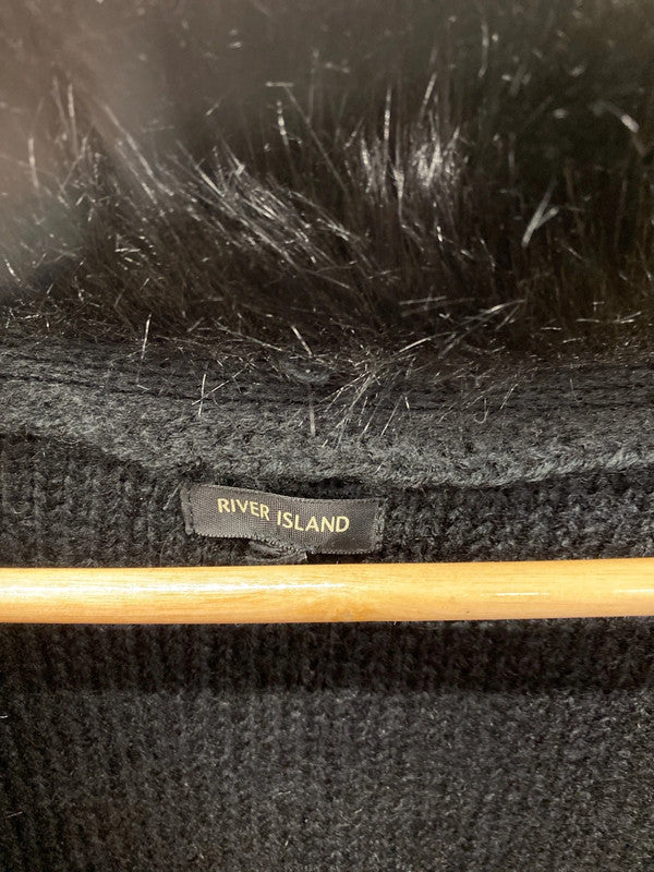 River Island Fabulous Faux Fur Collar Geometric Pattern Longline Cardigan UK 8 KM004