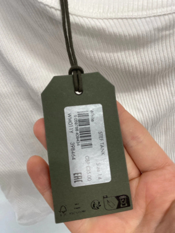 Fabulous All Saints white Stef Tank ribbed top Uk14 AC002