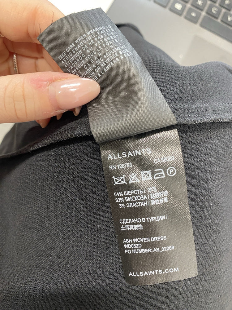 Stunning All Saints Ash Woven Dress In Black Midi UK 6 SD002