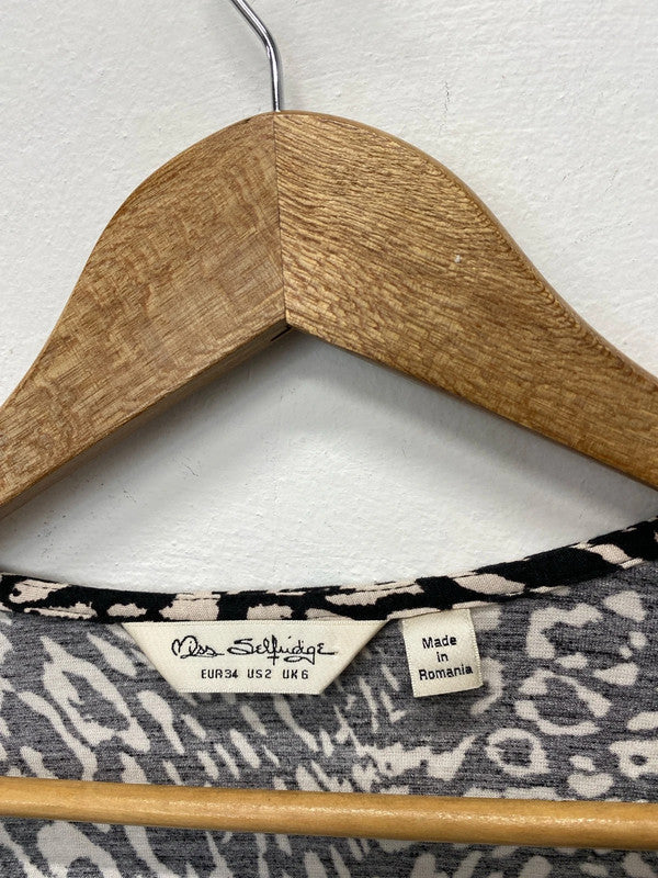 Fabulous Miss Selfridge Black & cream bodysuit UK6 animal print HDR01