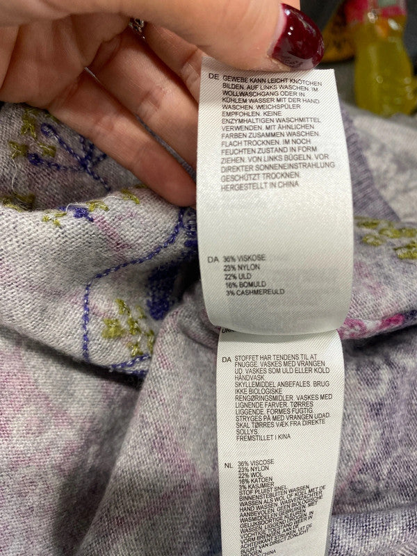 Gorgeous white stuff grey purple floral cashmere blend jumper UK 8 MM005