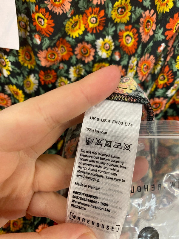 Warehouse Gorgeous Field Of Daisies Belted Mini Dress UK 8 KM004