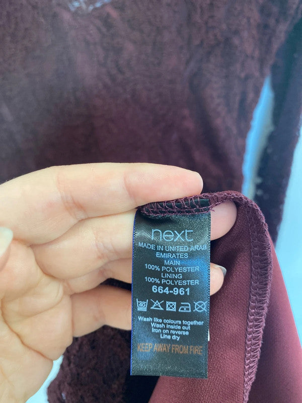 Next Stylish Burgundy Lace Bodycon Midi Dress UK 10 SW001