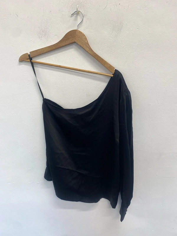 Lovely dea kudibal black silk one shoulder top UK L SS002