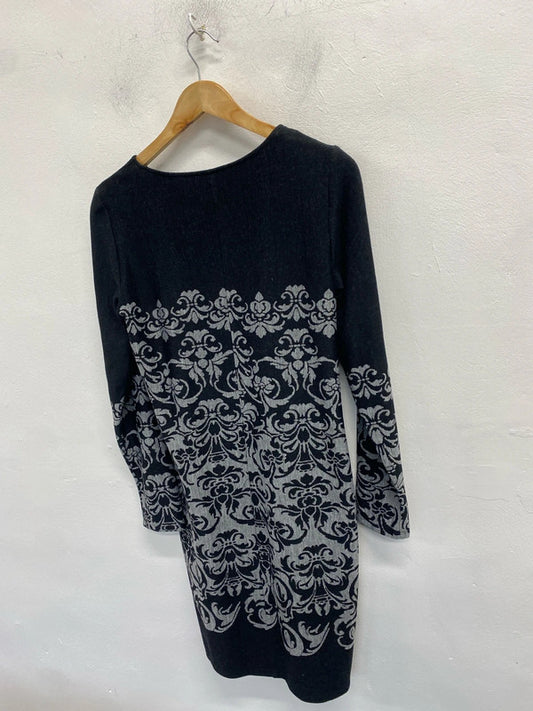 Lovely black grey swirl midi dress next UK 14 AO001