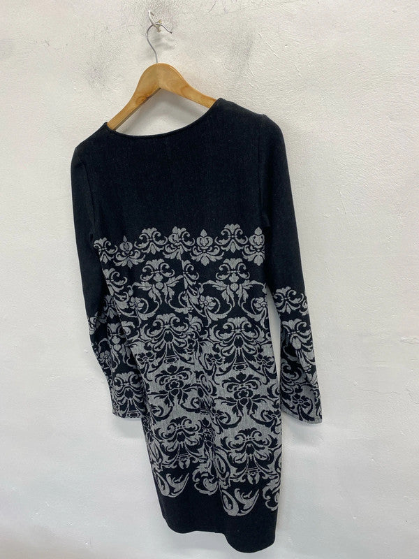 Lovely black grey swirl midi dress next UK 14 AO001