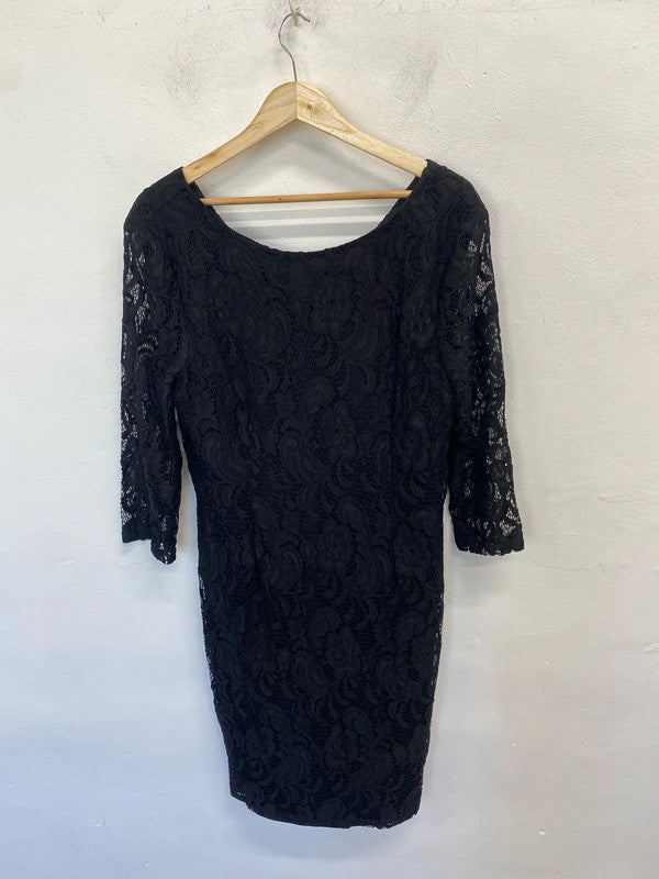 Lovely peacocks black lace midi dress UK 18 RR002