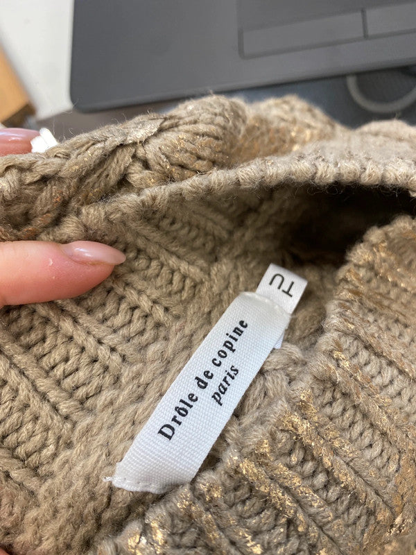 Stunning drole de copine gold metallic knit jumper UK M MS002