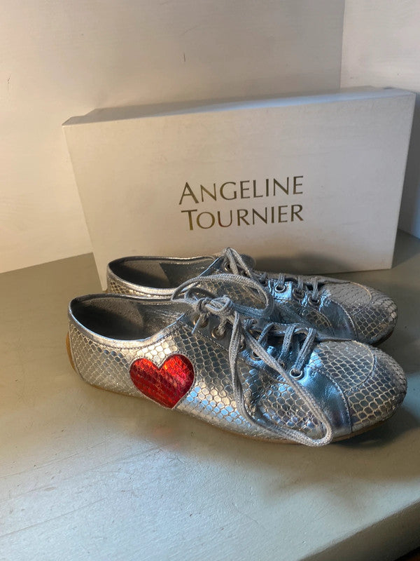Angeline Tournier Silver snakeskin Trainers Red Heart Uk3 SP002’summer