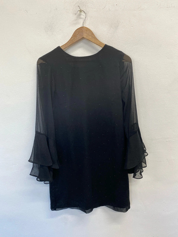 Gorgeous h&m black diamanté midi frill sleeve dress UK 10 LL003