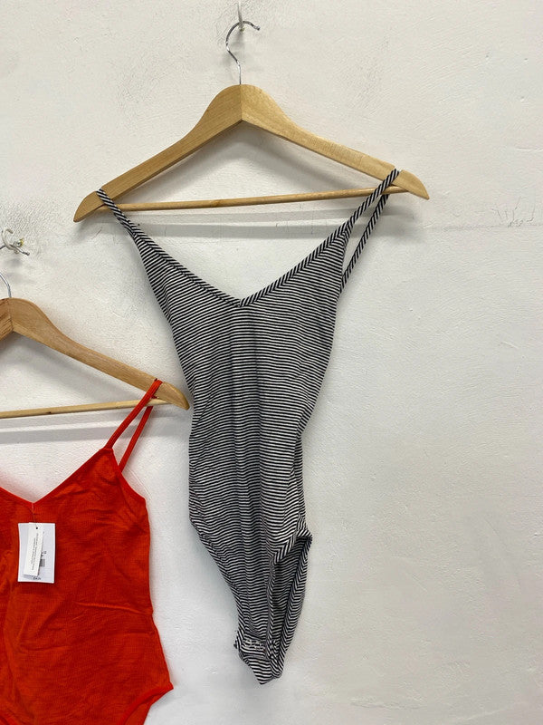 Lovely duo of bodysuits Topshop orange b&w UK 12 NN001 #4