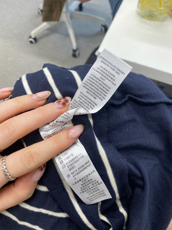 Lovely French connection navy stripe long sleeve Bodycon dress UK 8 MM005