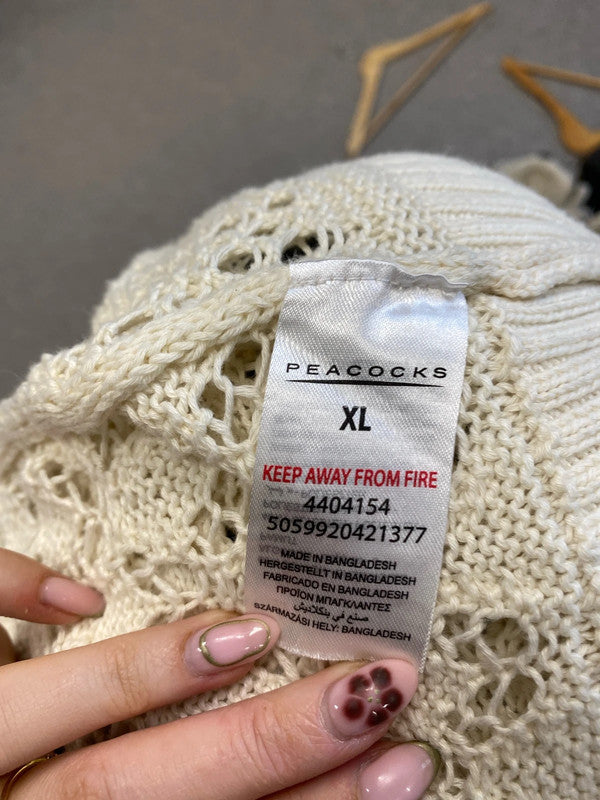 Lovely peacocks cream crochet longline cardigan UK XL IM001