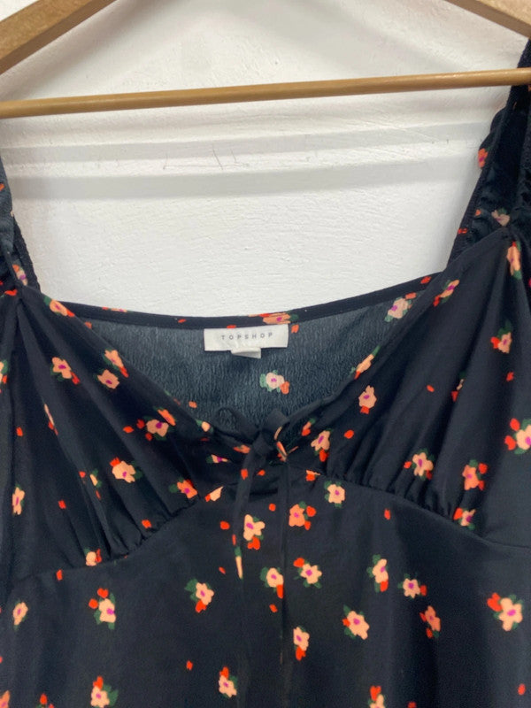 Lovely Topshop floral ditsy top black red UK 12 LB004