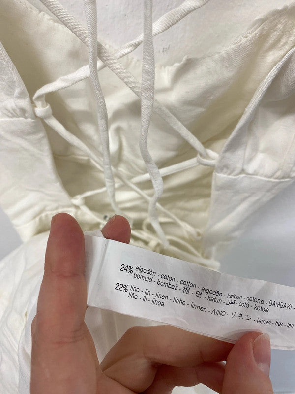 Zara Stylish Cream Puff Sleeve Mini Dress Size L KS002