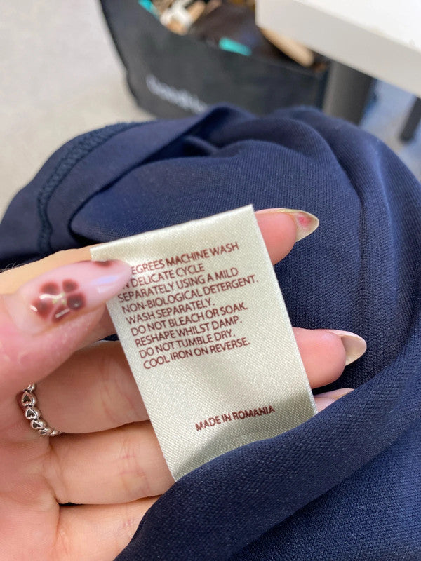 Lovely phase eight navy cream floral cowl neck dress UK 14 KM005