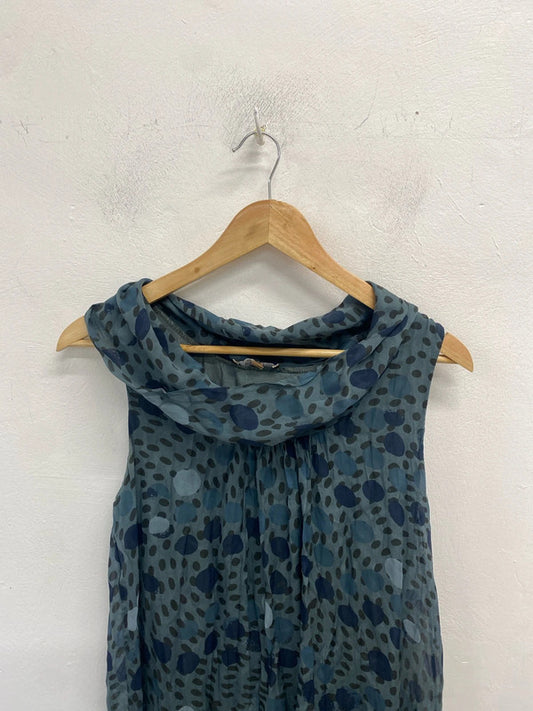 Lovely Carla conti silk blue pattern cowl neck UK L MM005