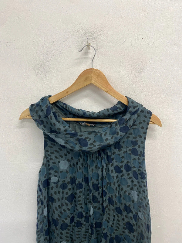 Lovely Carla conti silk blue pattern cowl neck UK L MM005