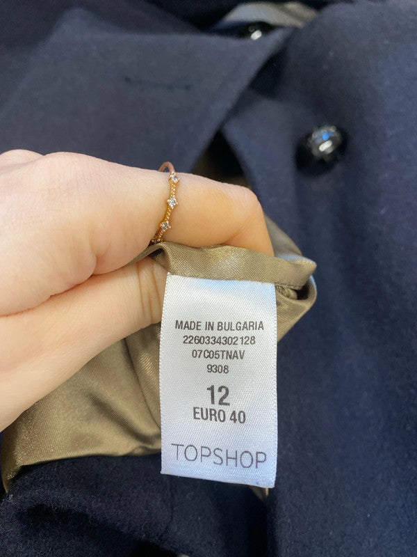 Gorgeous Topshop navy wool blend pea coat UK 12 GK002