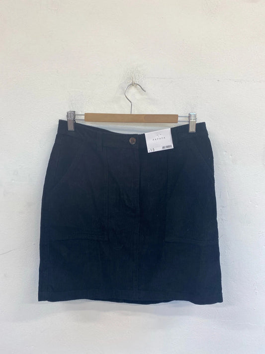 Papaya Stylish Black Corduroy Mini Skirt UK 12 AO001
