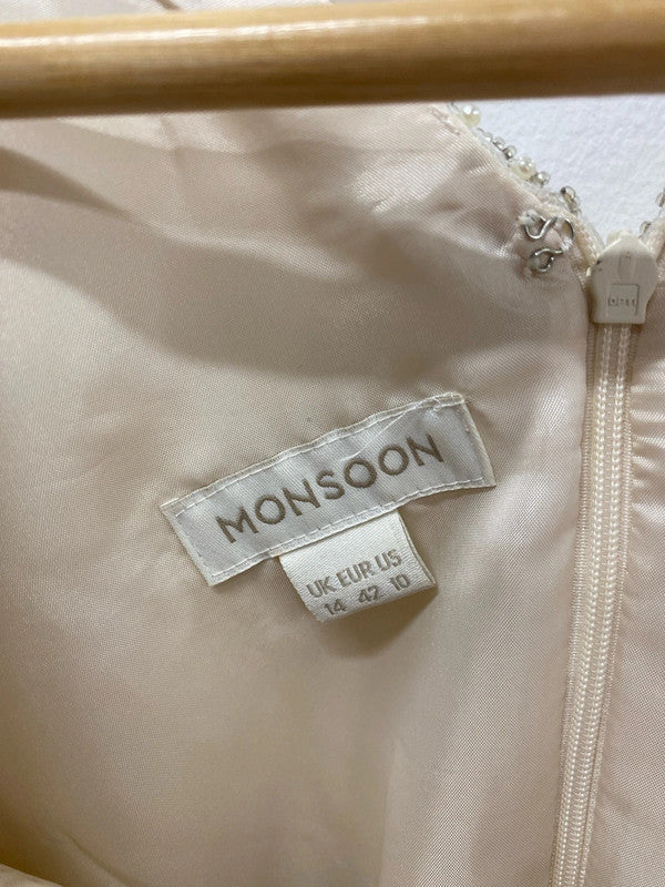 Monsoon Fabulous Gold Jacquard Statement Collar Sheath Dress UK 14 AW002